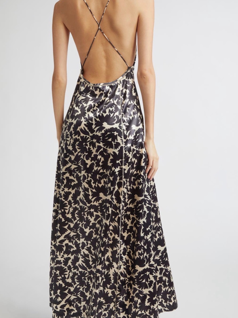 Ulla Johnson Black and Cream Floral Satin Slip Maxi Dress - Picture 2 of 13